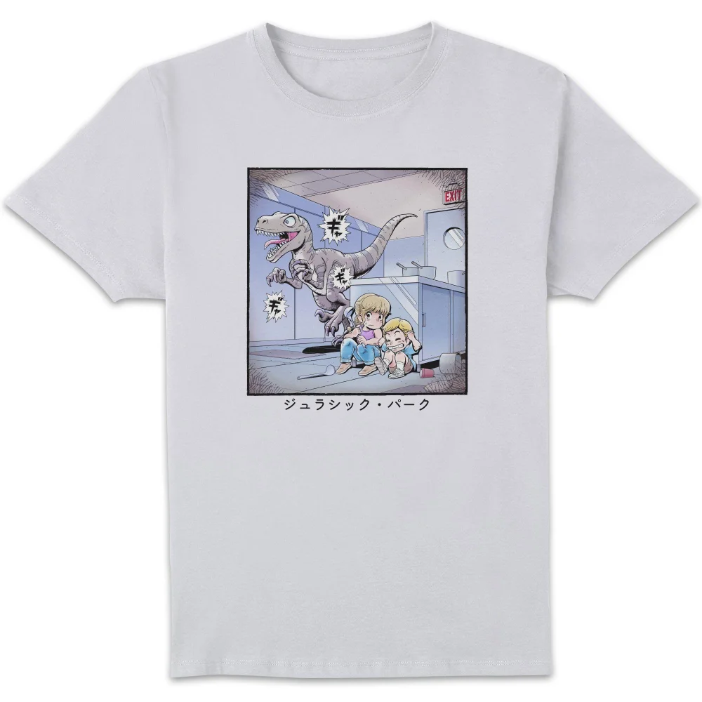 Jurassic Park Anime Raptor Scene Anime Unisex T-Shirt - White - S Afbeelding 1