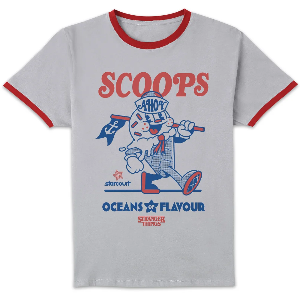 Stranger Things Oceans Of Flavour Unisex Ringer T-Shirt - White/Red - S Afbeelding 1