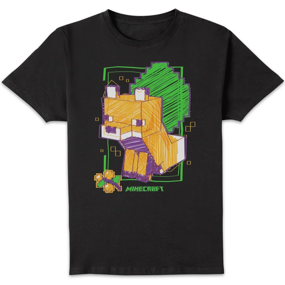 Minecraft Fox Unisex T-Shirt - Black - S Afbeelding 1