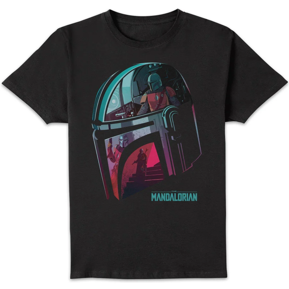 Star Wars The Mandalorian Helmet Reflection Unisex T-Shirt - Black - S Afbeelding 1