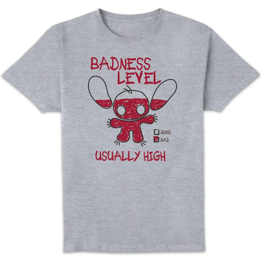 Disney Stitch Badness Level Unisex T-Shirt - Grey - S Afbeelding 1