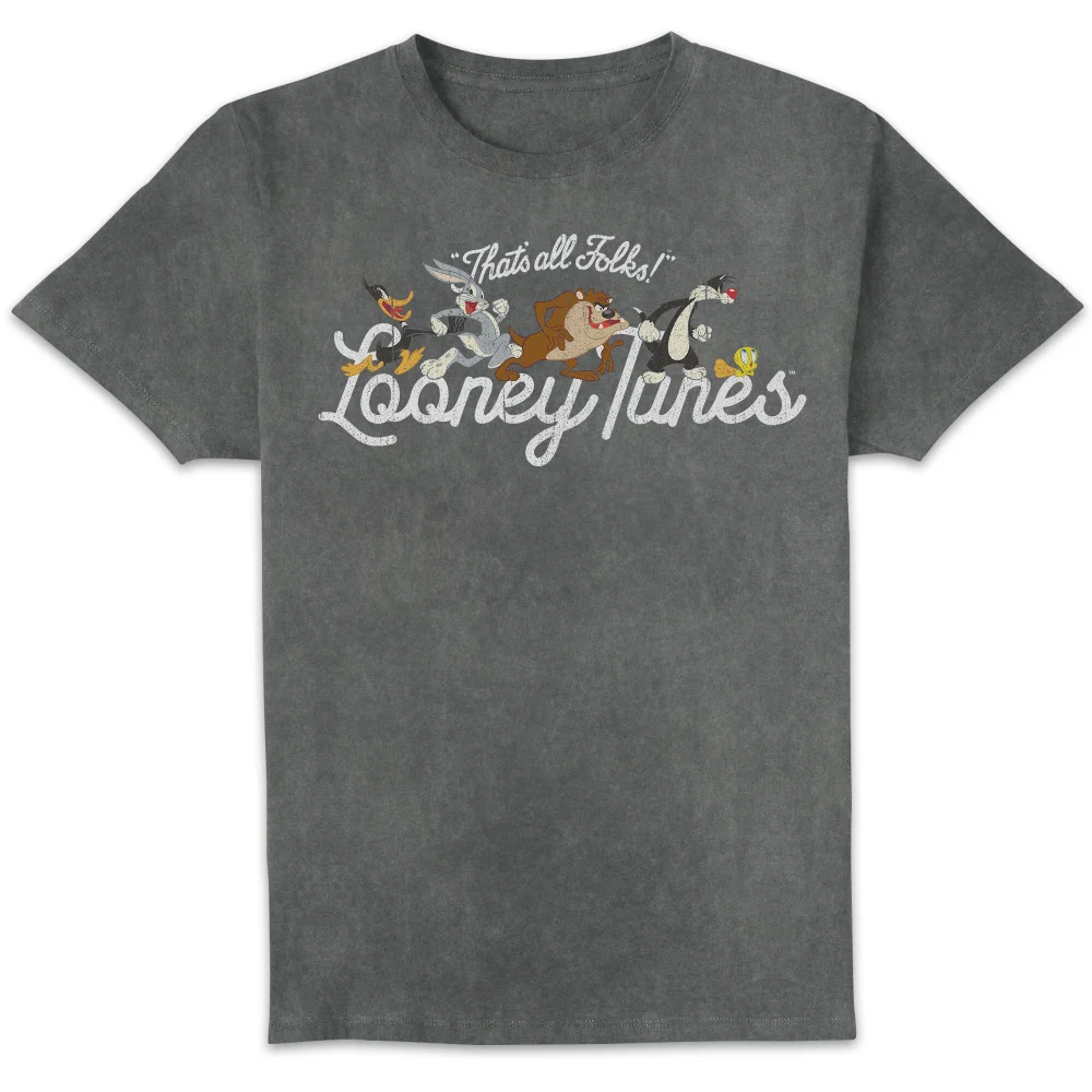 Looney Tunes Retro Lineup Unisex T-Shirt - Black Acid Wash - L Afbeelding 1