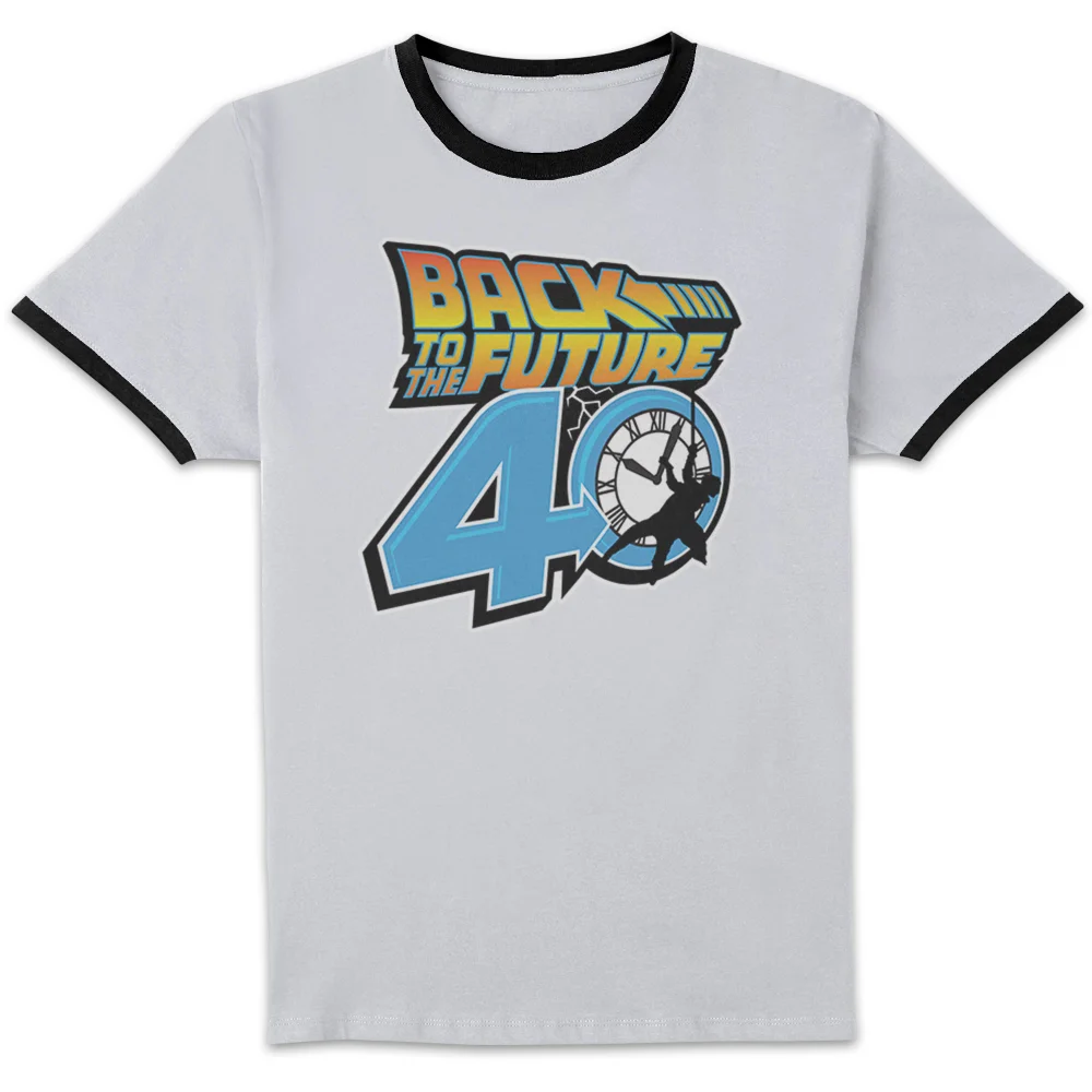 Back To The Future Anniversary Logo Unisex Ringer T-Shirt - White/Black - S Afbeelding 1