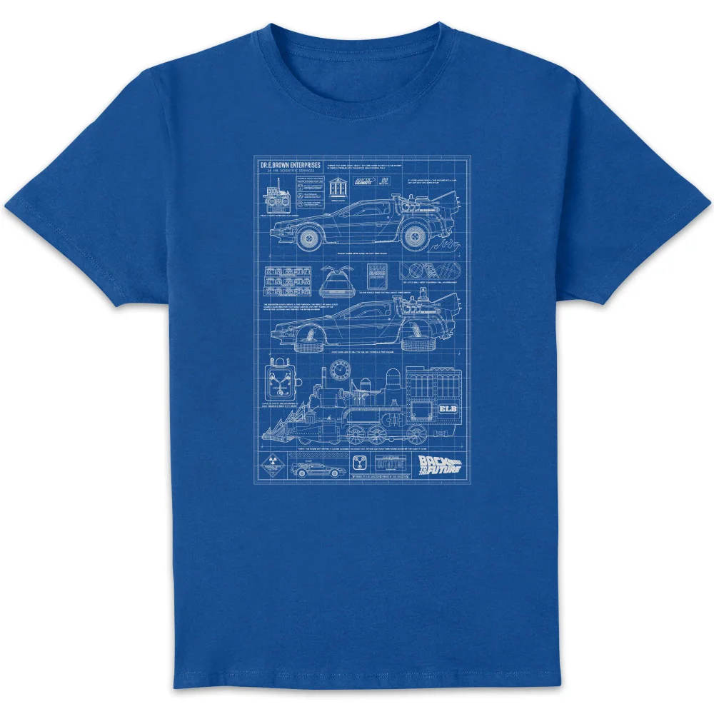 Back To The Future Schematics Unisex T-Shirt - Blue - S Afbeelding 1
