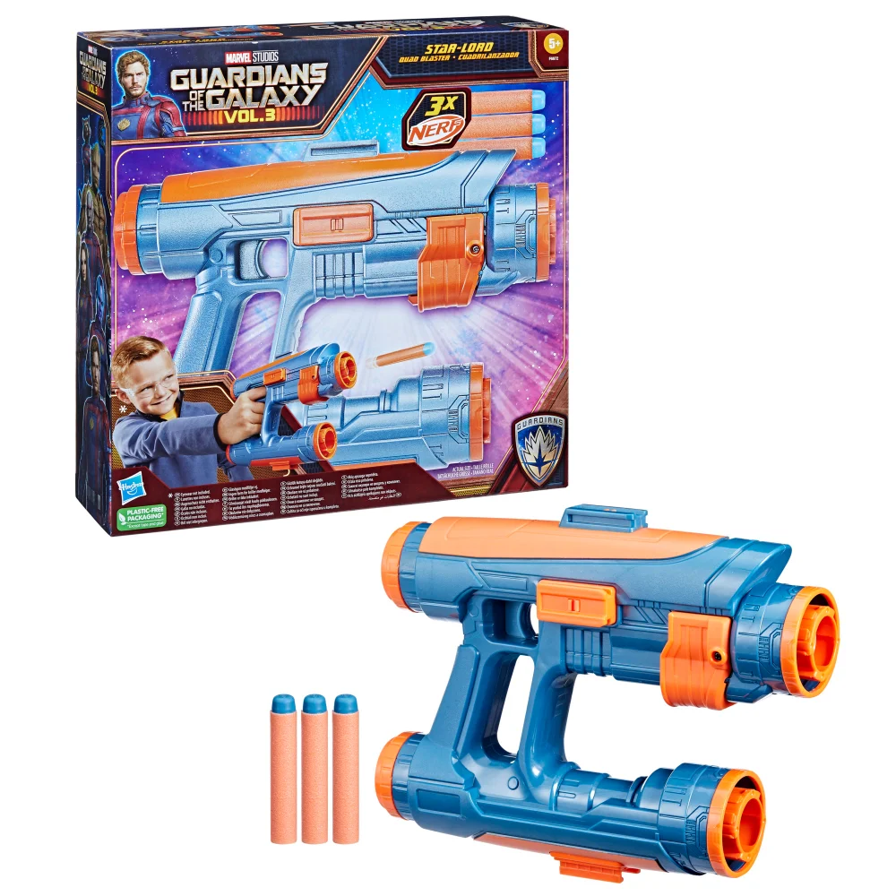 Marvel Studios' Guardians of the Galaxy Vol. 3 Nerf Star-Lord Quad Blaster Role Play Toy, 3 Darts Afbeelding 1