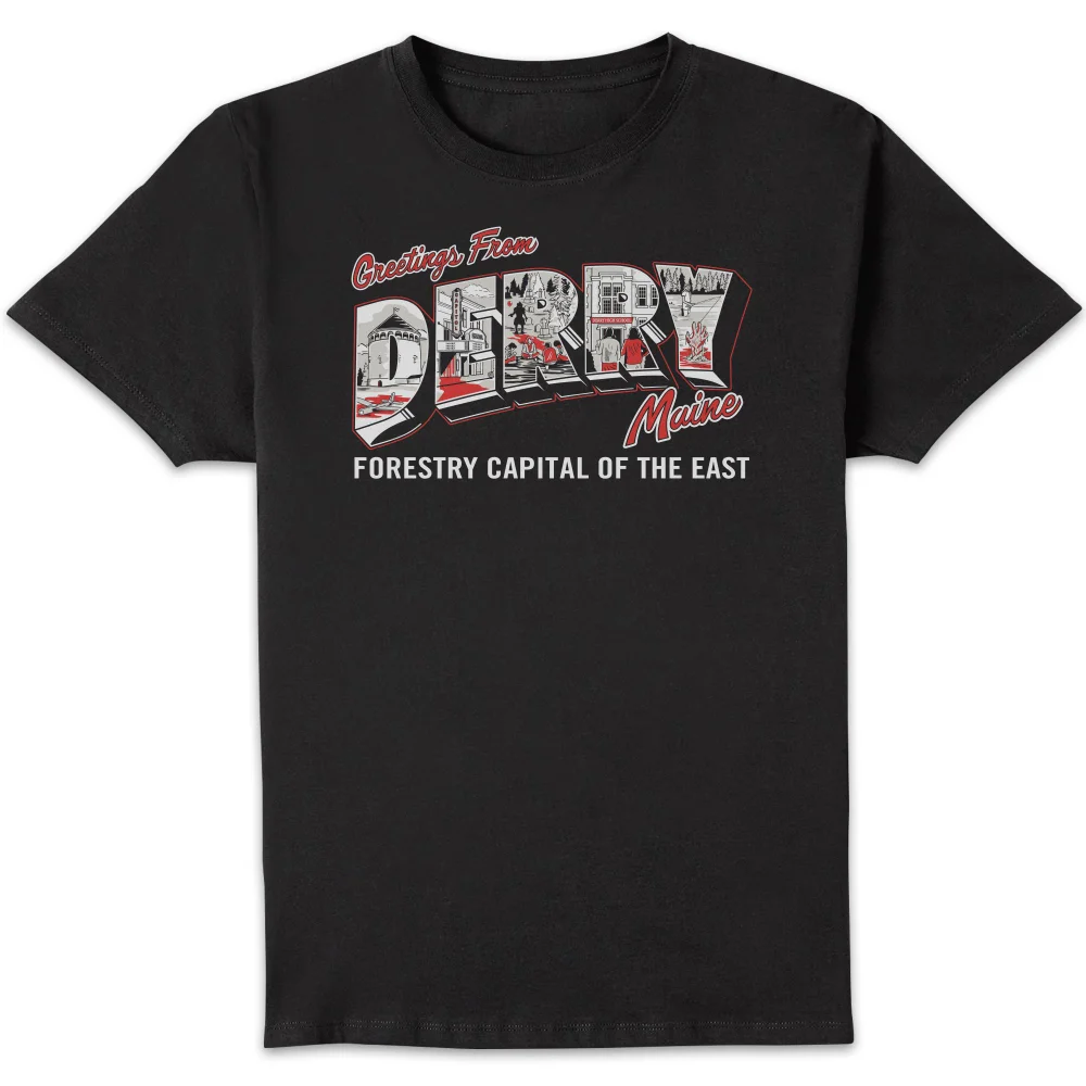 IT - Welcome To Derry Postcard Unisex T-Shirt - Black - S Afbeelding 1