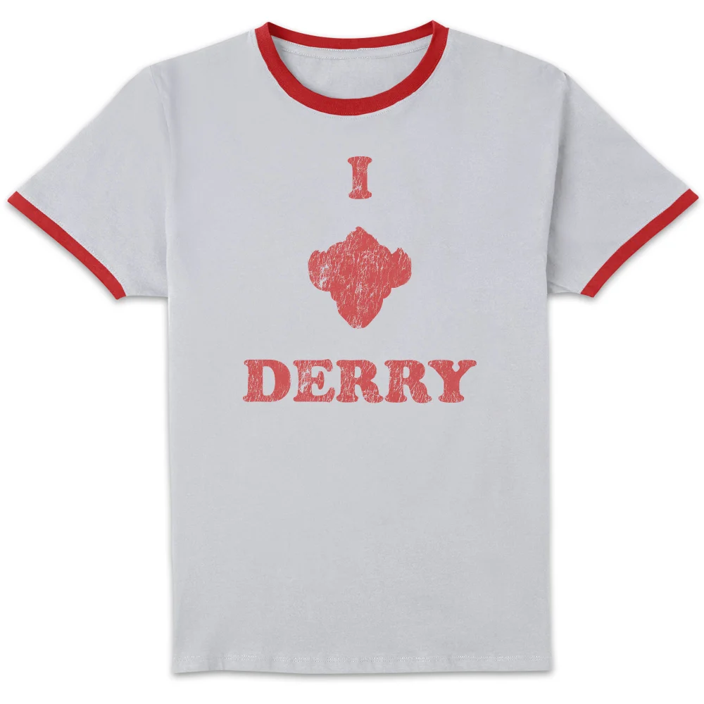 IT Chapter 2 I Heart Derry Unisex Ringer T-Shirt - White/Red - S Afbeelding 1