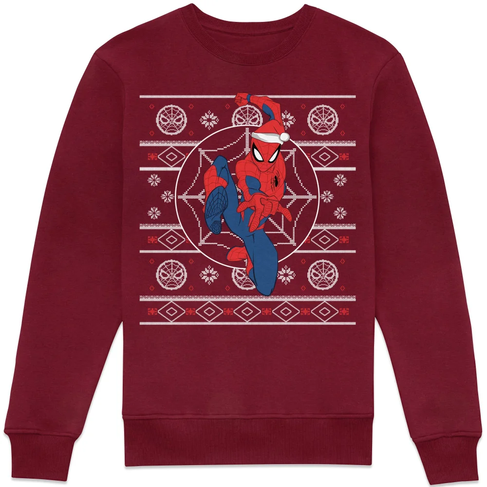 Marvel Spiderman Christmas Jumper Sweatshirt - Burgundy - XS Afbeelding 1