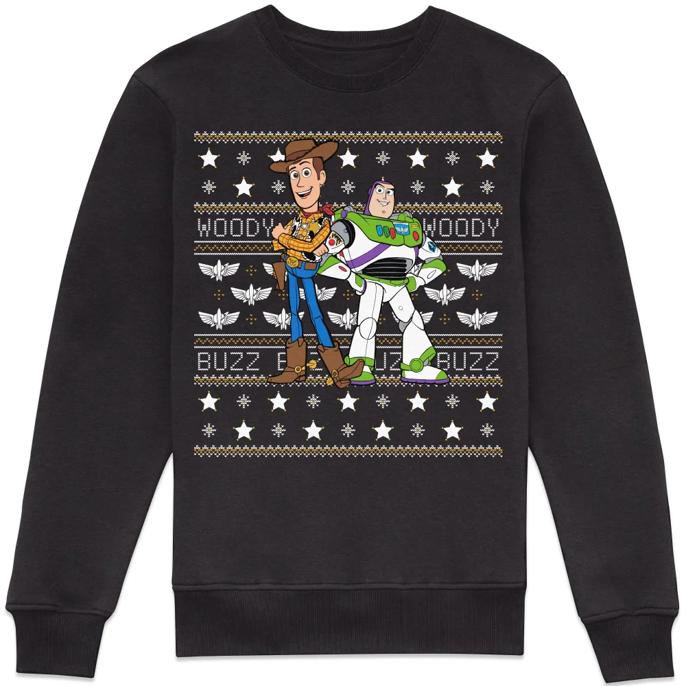 Disney Woody And Buzz Christmas Jumper Sweatshirt - Black - XS Afbeelding 1