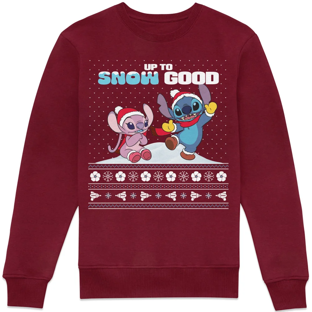 Disney Lilo & Stitch Christmas Jumper Sweatshirt - Burgundy - XS Afbeelding 1