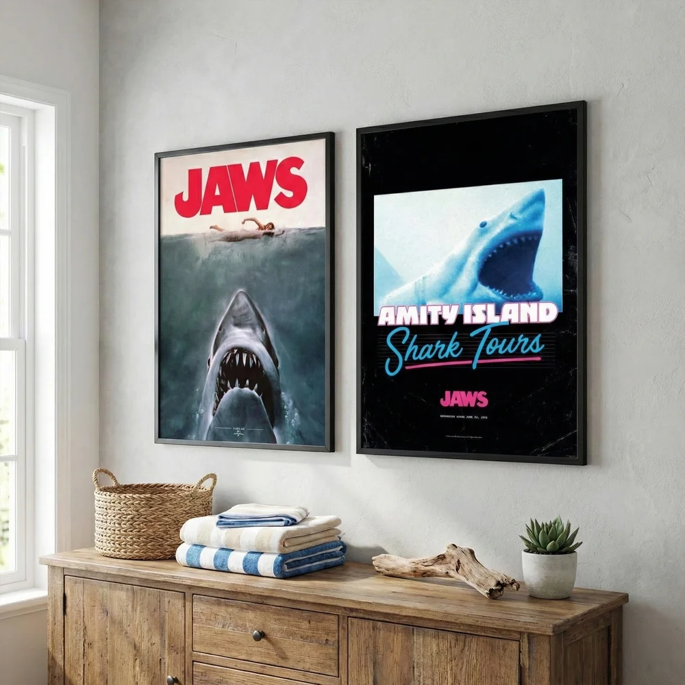 Jaws Double Feature: Premium Giclée A2 2-Pack with Black Frames Afbeelding 1