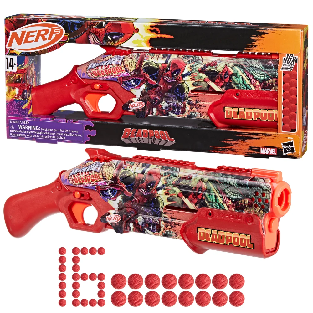 Nerf Marvel Deadpool Blaster, 16 Nerf Rival Accu-Rounds, Pump Action, Gifts for Teens, 14+ Afbeelding 1
