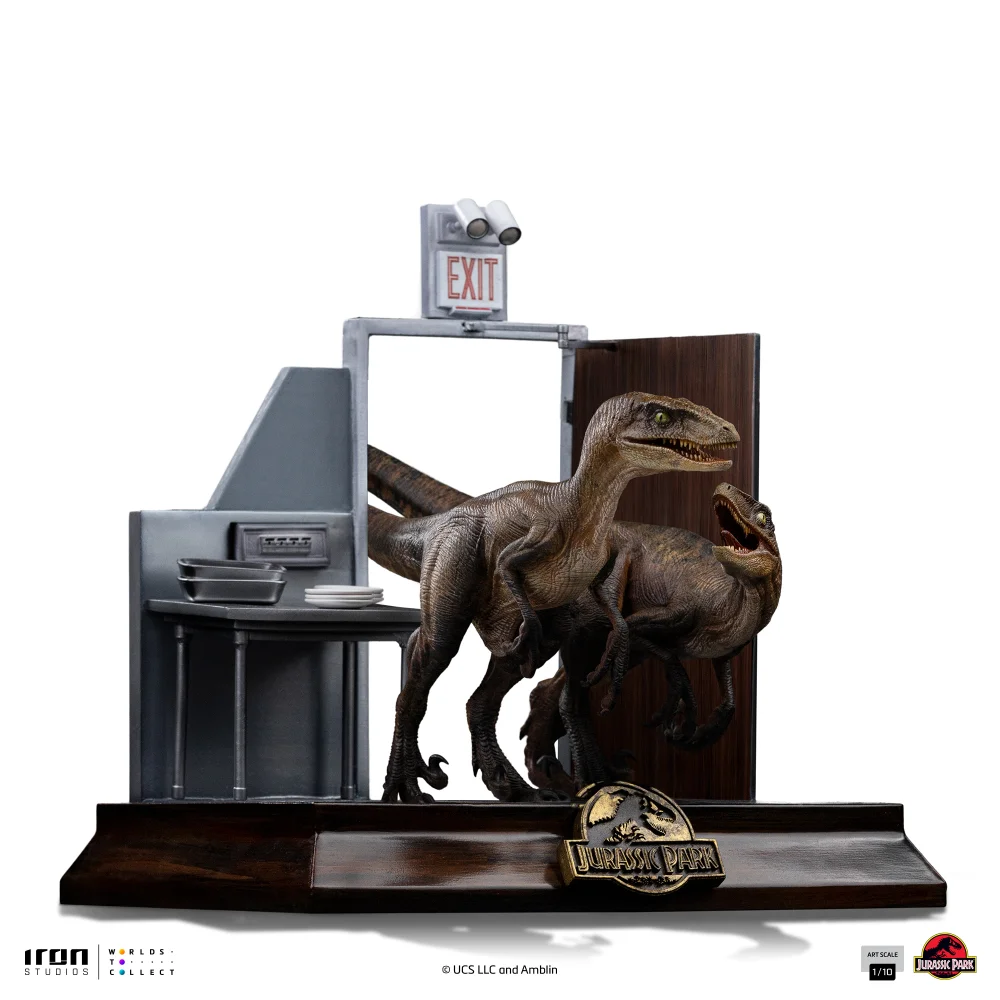 Iron Studios Jurassic Park Art Scale 1/10 Raptors at the Kitchen's Door Figure Afbeelding 1