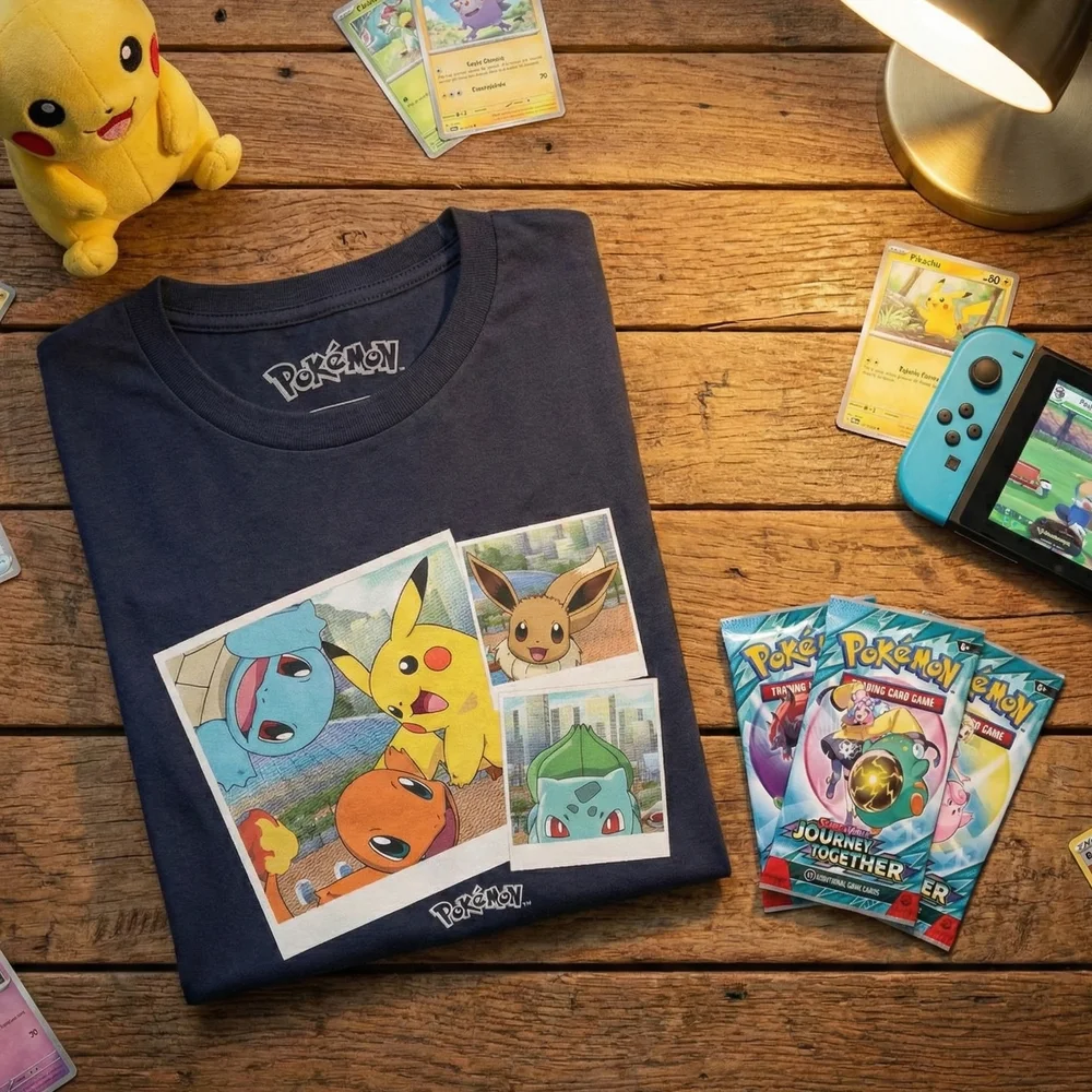 Pokémon Walking Along the Waterfront T-Shirt & Pokémon TCG Bundle - 3 x Journey Together Booster Packs - XXL Afbeelding 1