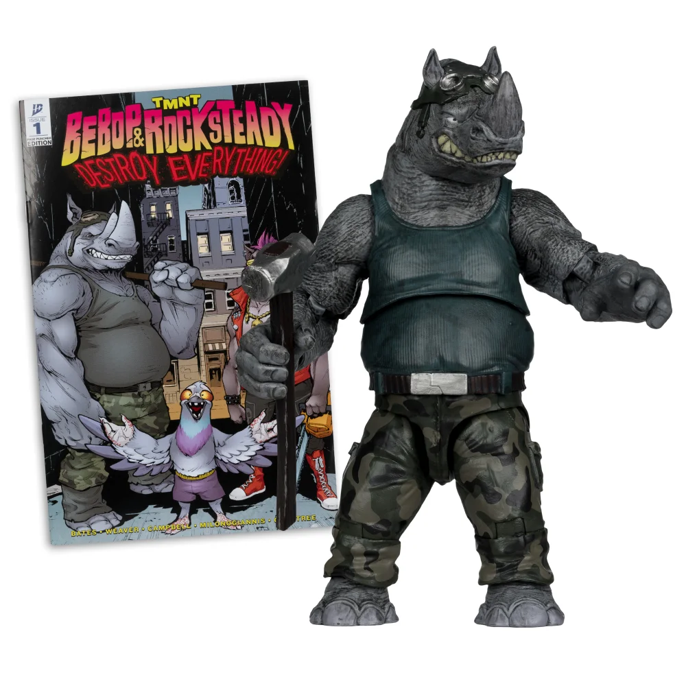 Teenage Mutant Ninja Turtles (Page Punchers) Rocksteady 5in Action Figure with Comic McFarlane Toys Afbeelding 1