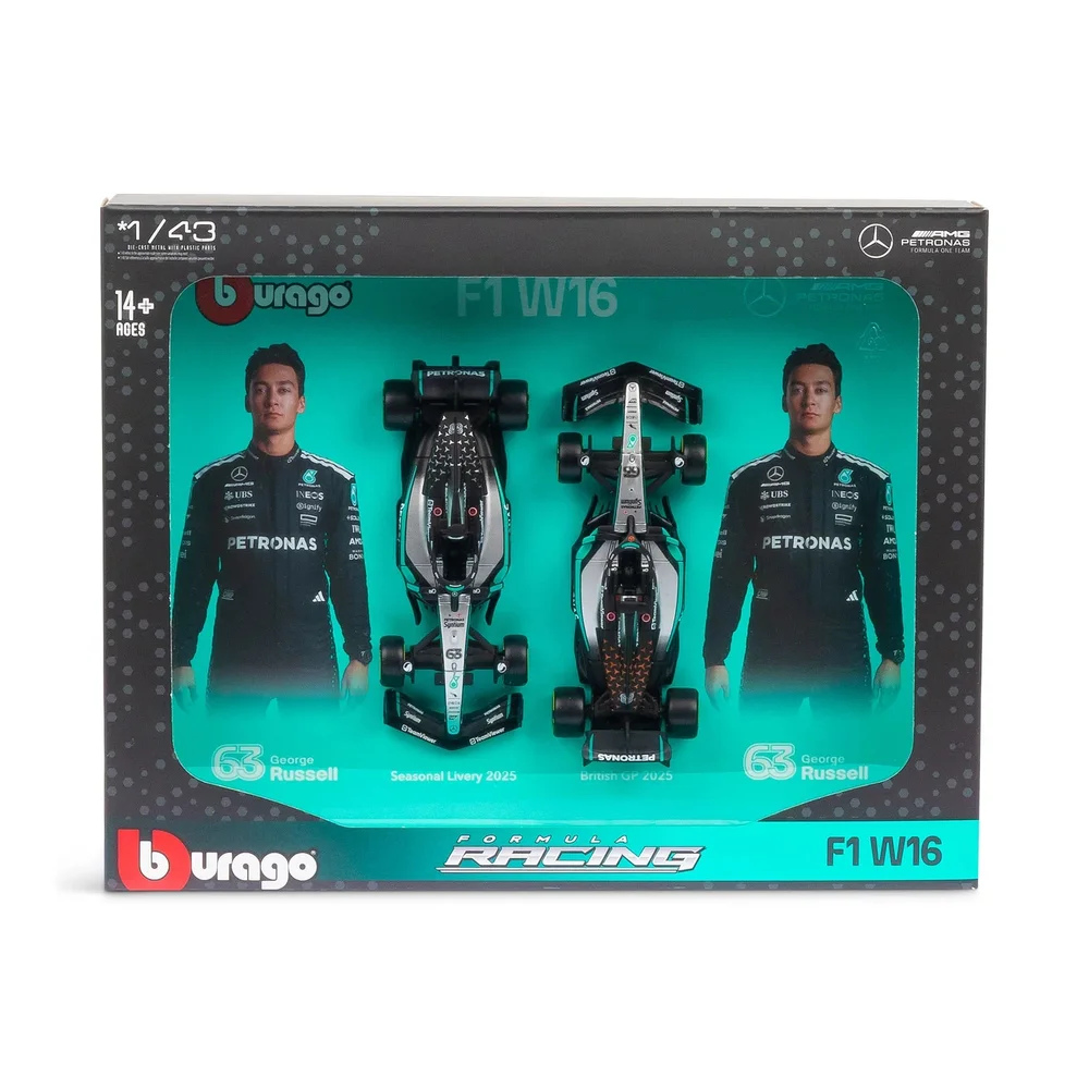 Bburago F1 Mercedes AMG W16 2025 Russell Driver Two Pack 1:43 Scale Model Afbeelding 1